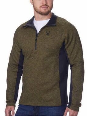 Spyder 1/4 Zip Pullover Jacket Green Black Fleece Sweater Men Large Performance